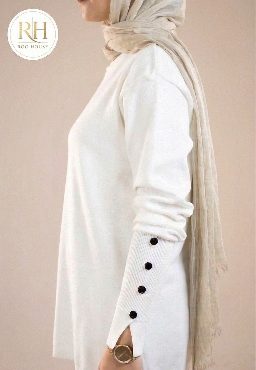 Off-White Soft Modest Button Top