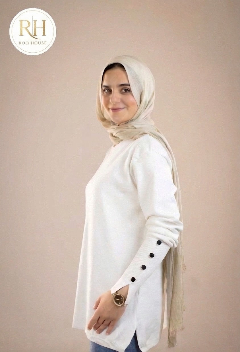 Off-White Soft Modest Button Top