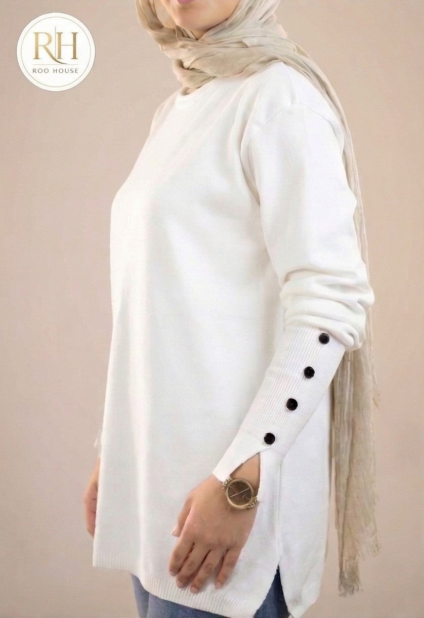 Off-White Soft Modest Button Top