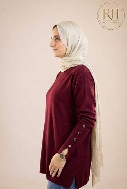 Burgundy Soft Modest Button Top