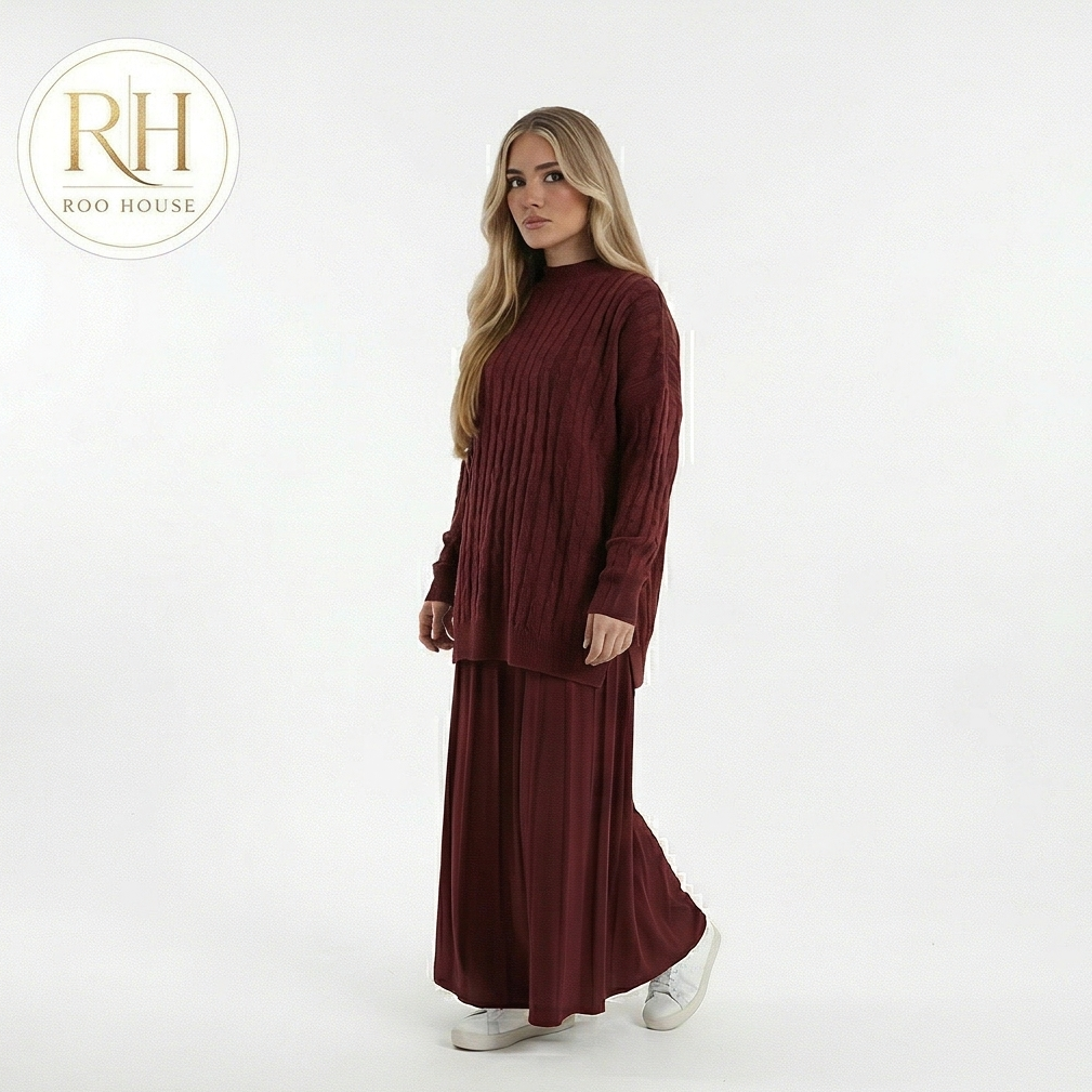 Burgundy kint skirt set