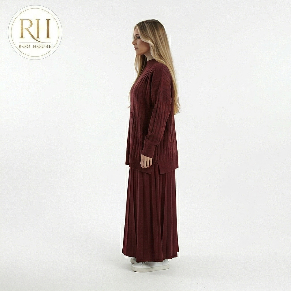 Burgundy kint skirt set