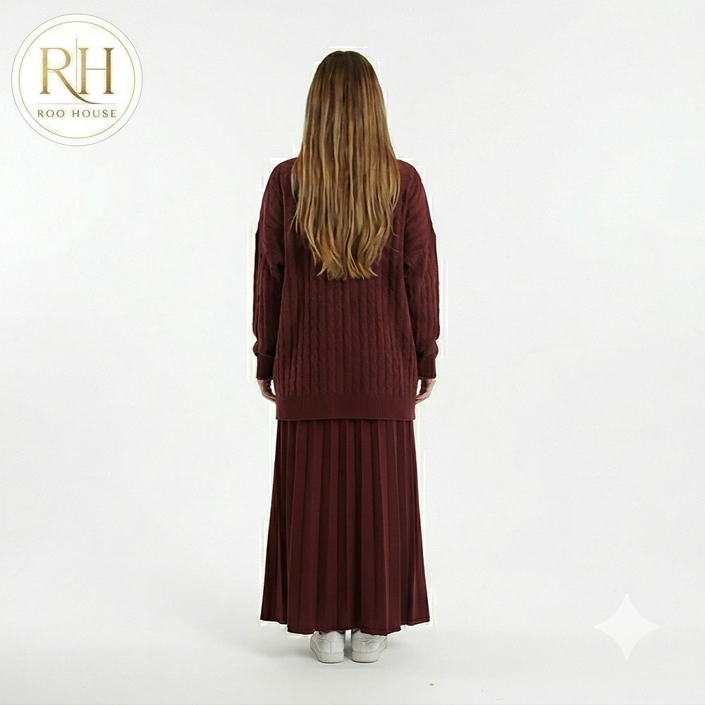 Burgundy kint skirt set