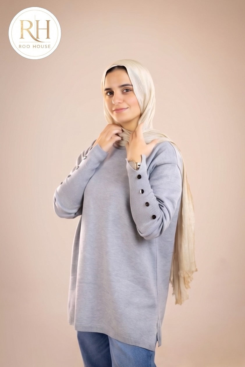 Gray Soft Modest Button Top