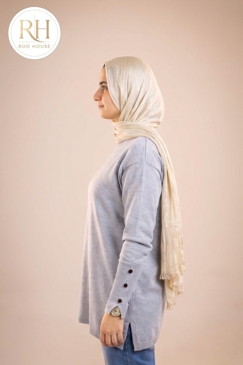 Gray Soft Modest Button Top