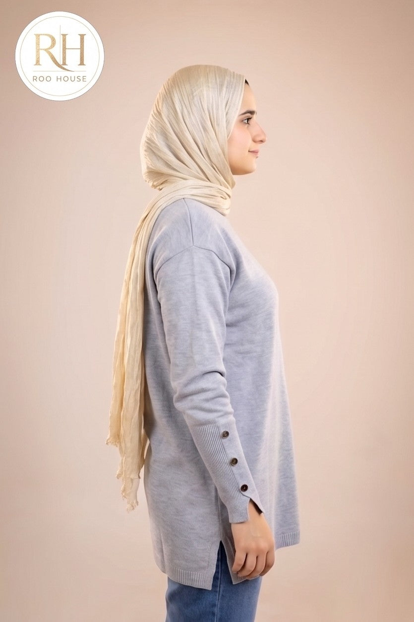 Gray Soft Modest Button Top